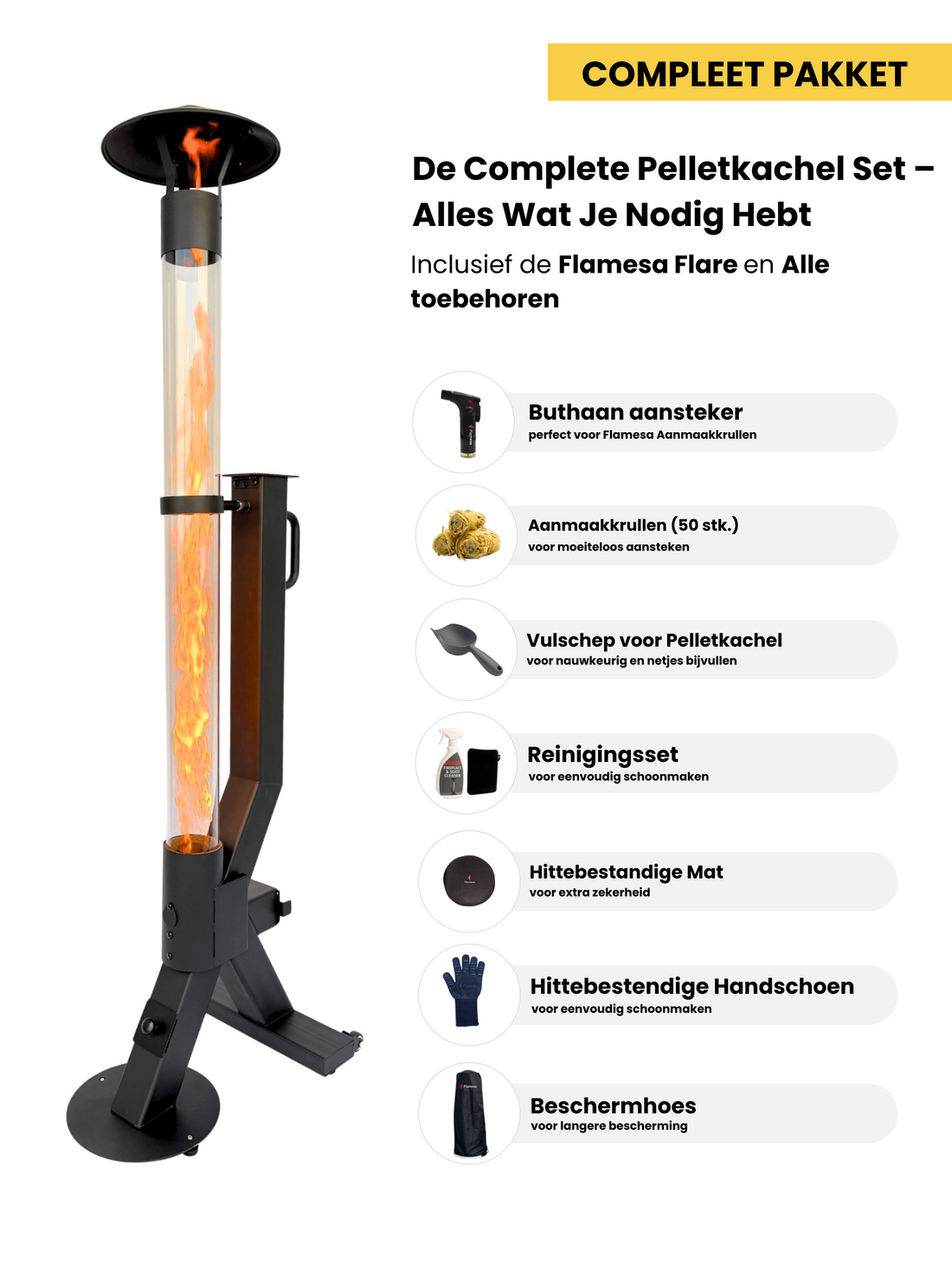 Pelletkachel Complete Set – Flamesa® Flare – Complete set incl. accessoires Flamesa.nl
