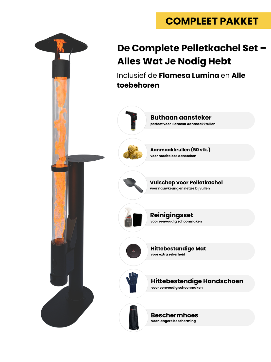 Pelletkachel Complete Set - Flamesa® Lumina – Complete set incl. accessoires Flamesa.nl