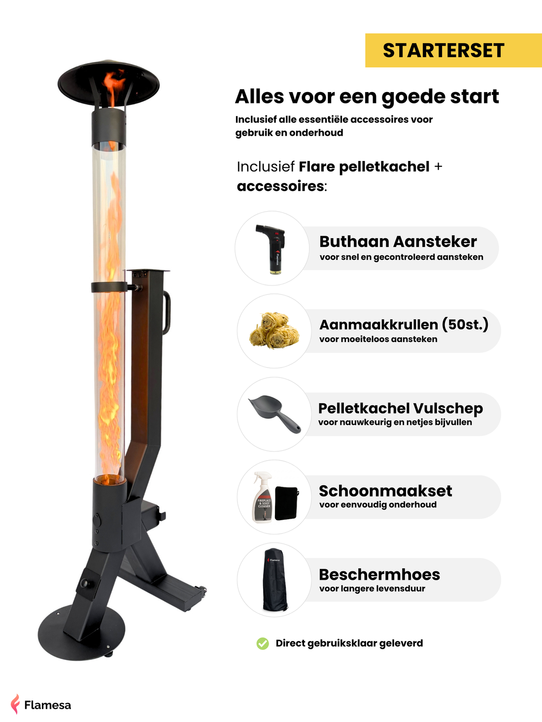 Pelletkachel startset Flamesa® Flare – complete set incl. accessoires Flamesa.nl