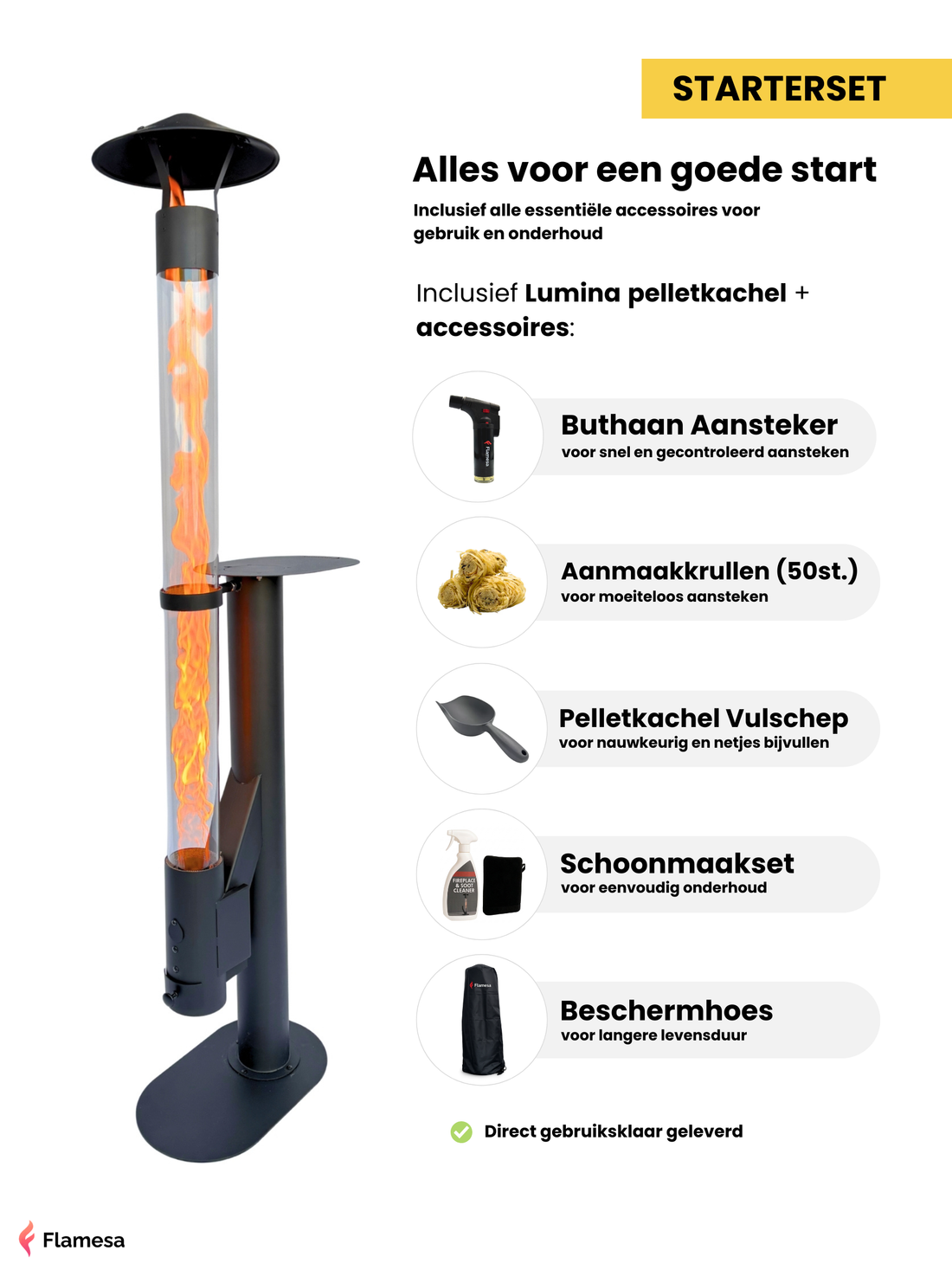 Lumina Starterset – Direct klaar voor gebruik – binnen enkele minuten warmte en sfeer | Flamesa® Flamesa.nl