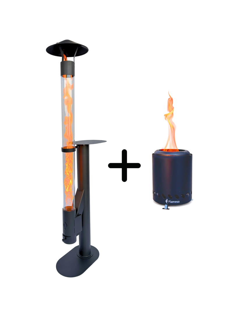 Flamesa® Lumina - Tuinhaard -  Design Pellet terrasverwarmer voor Buiten met Tafel - Grote Pelletkachel met Tafel