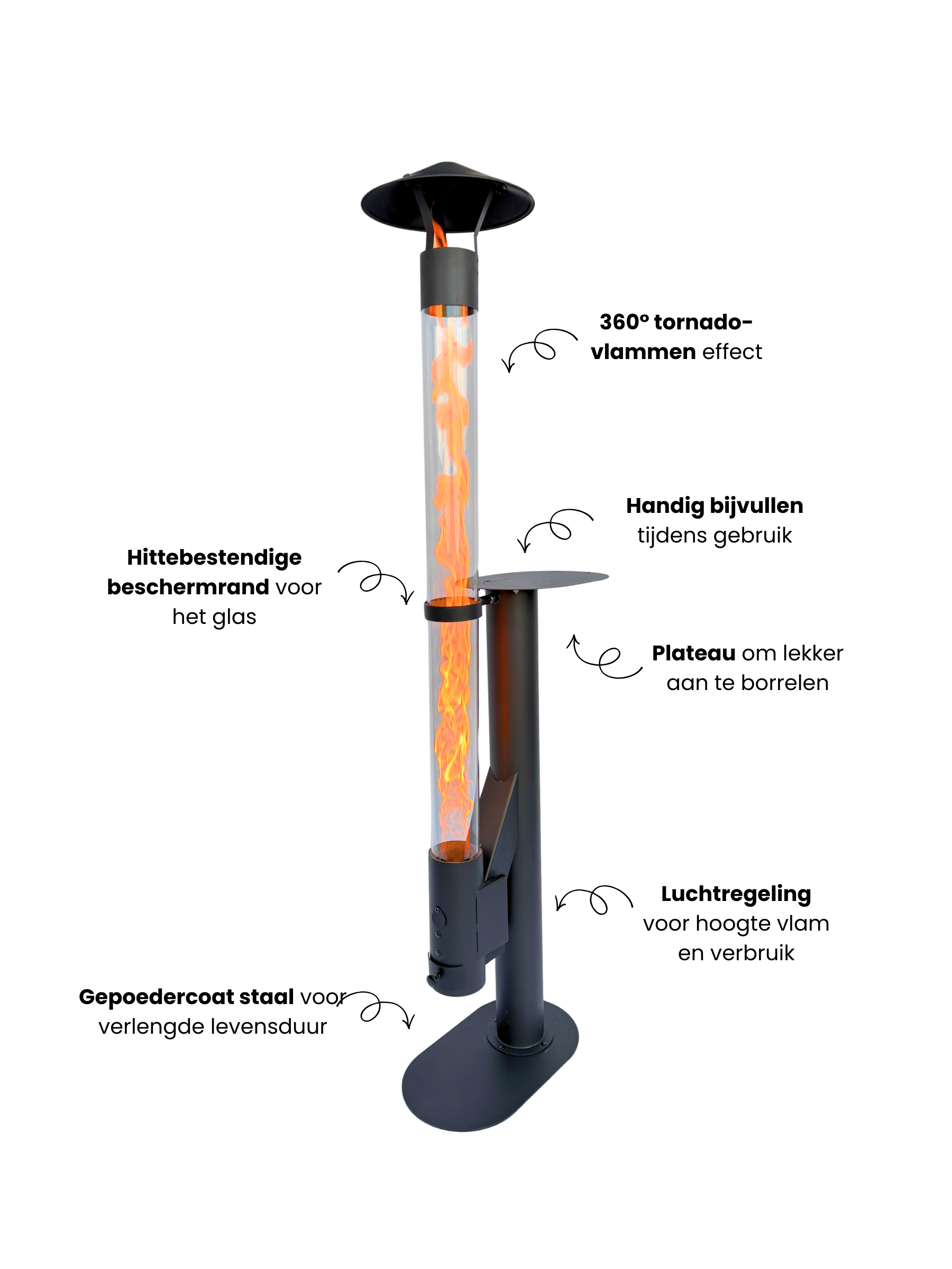 Flamesa® Lumina – Design Pellet terrasverwarmer voor Buiten met Tafel - Grote Pelletkachel met Tafel Flamesa.nl