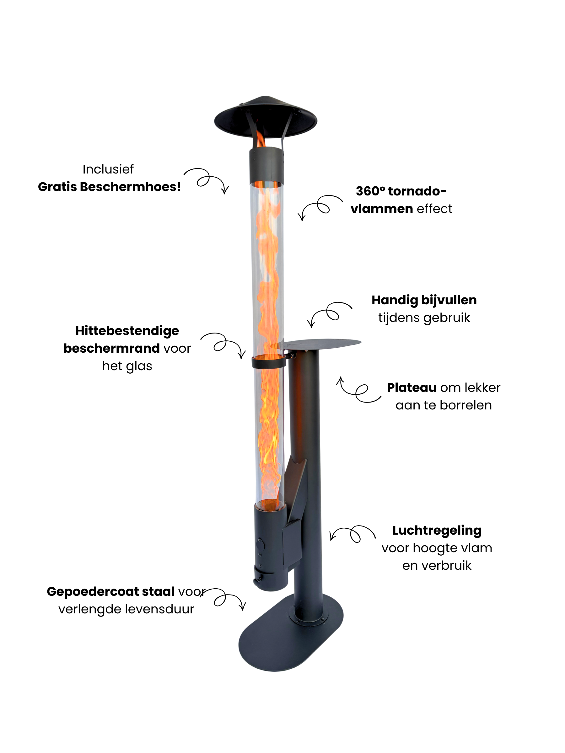Flamesa® Lumina – Design Pellet terrasverwarmer voor Buiten met Tafel - Grote Pelletkachel met Tafel Flamesa.nl