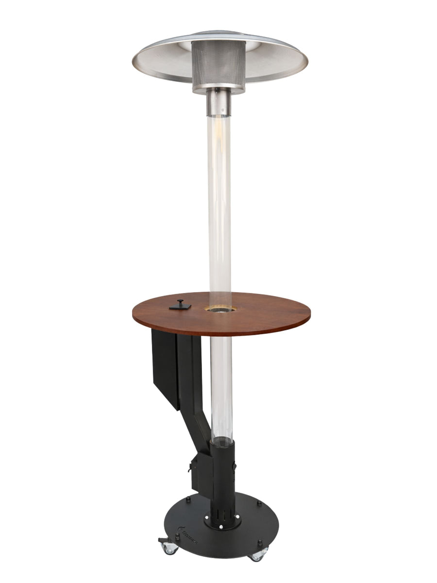 Flamesa Solaro pellet terrasverwarmer met glazen vlamkolom en tafel